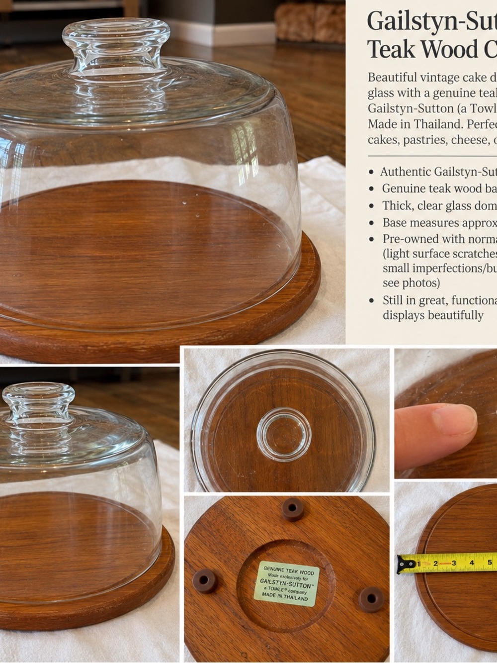 Teak Wood Cake Stand with Clear Glass Dome - Brown